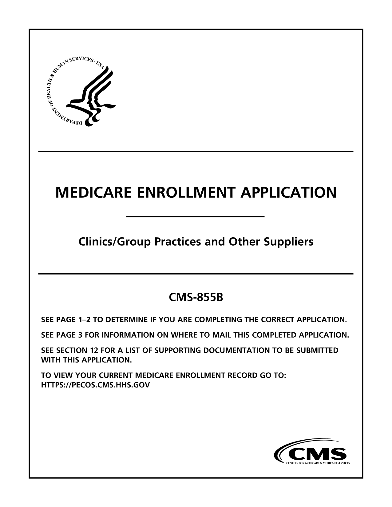 Medicare Enrollment Application For ClinicsGroup Practices (CMS 855B) screenshot